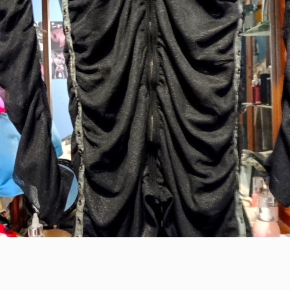 SALVAGE Glittery Black Zip Up Ruched Hoodie With Intricate Designs On It. S - Picture 4 of 6